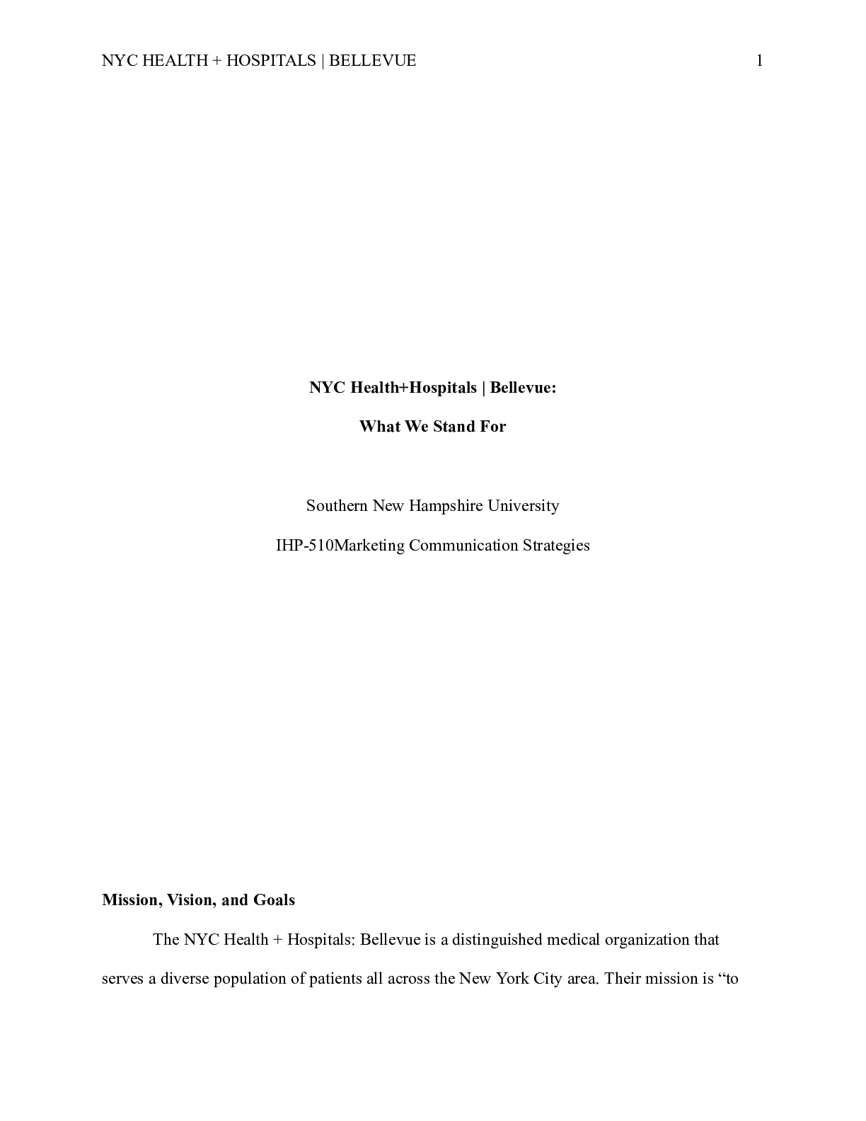 Preview image for IHP 510 Final Project Milestone One  Introduction|    NYC Health+Hospitals | Bellevue: